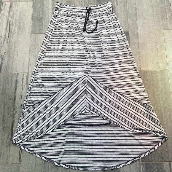 Michael Stars Lightweight Hi Low Striped Midi Skirt Black White Size Medium - Picture 1 of 7